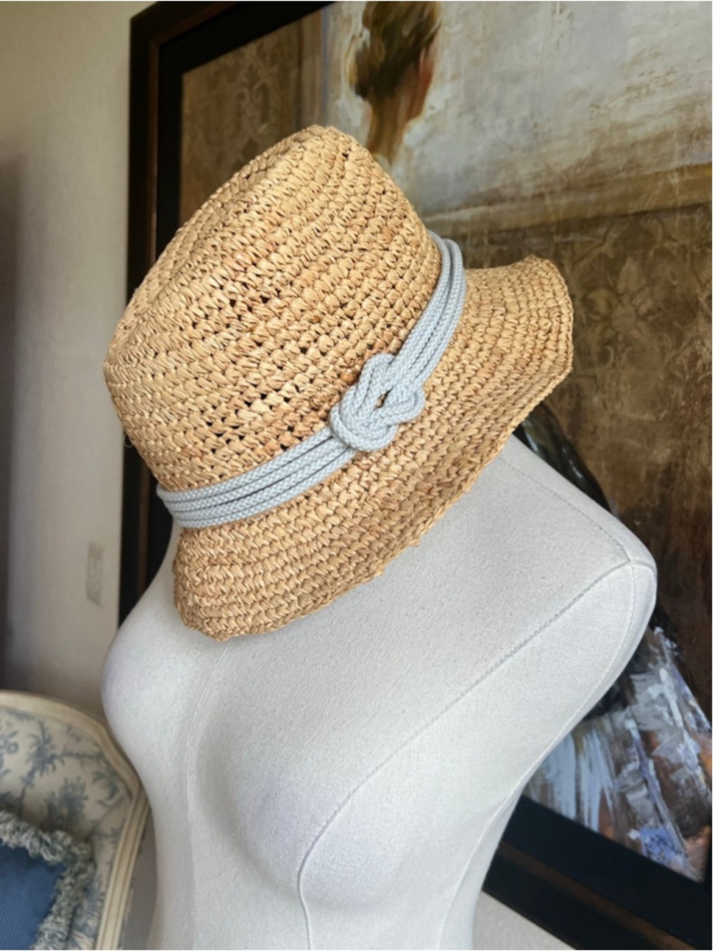 New Tracy Watts Straw Bucket Hat L